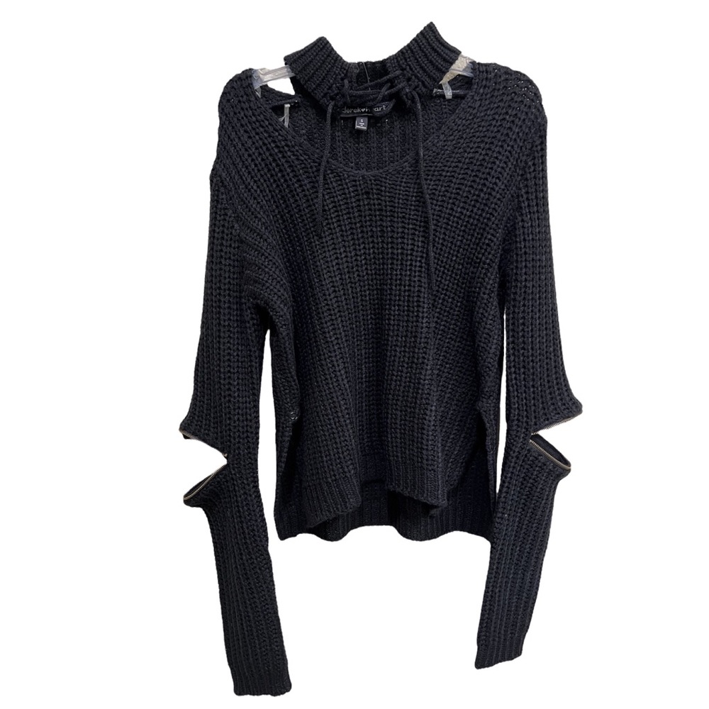 Derek Heart Black Choker Lace Style Neckline Cutout Sweater